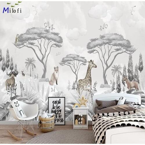 Milofi Custom 3D European and American Wallpaper Living Room Bedroom Non-woven Fabric Mural Tropical Rainforest Animals