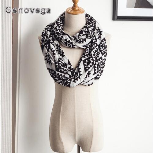 Genovega 11 kinds Women Infinity Scarf With Hidden Pocket Loop Scarf Men Warm Plaid Scarf Lady Male Zipper Ring Scarf Female