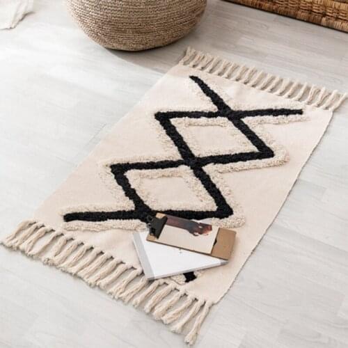 Bohemian Hand Woven Cotton Linen Tassel Bedside Geometric Home Decor