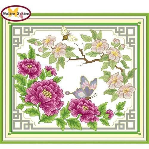 GG Butterflies on Flowers Joy Sunday Needlework Embroidery Designs Handcraft Christmas Cross Stitch Patterns for Home Decoration