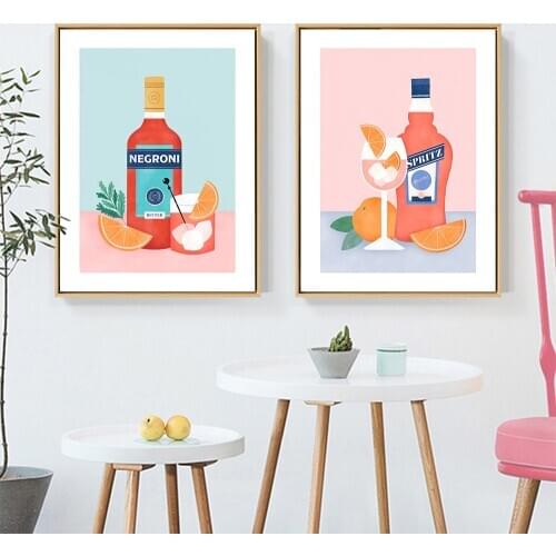 Beverage Drinks Canvas Painting Modern Bright Colors Wall Pictures for Living Room Decoration Orange Kitchen Bar Posters Prints