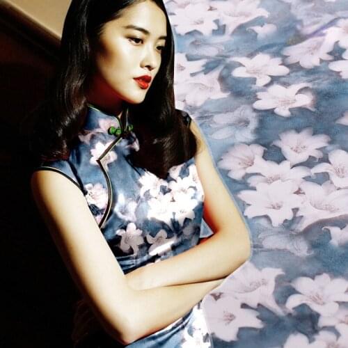 Digital inkjet heavy crepe silk fabric 22mm matt cheongsam dress chinese silk fabric wholesale silk cloth 114cm