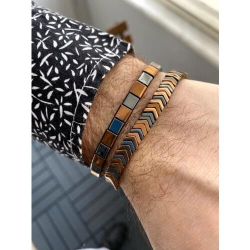 Kombin Hematite Stone Macrame Hand-Knitted Natural Stone Men 'S Bracelet Gift Reassure Stress Geçirir Improves memory