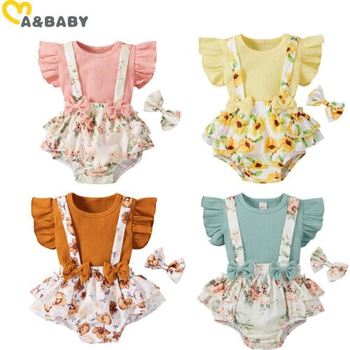 Ma&Baby 0-18M Newborn Infant Baby Girl Clothes Set Flower Outfits Knitted Ruffles T shirt Floral Overalls Shorts Costumes Summer