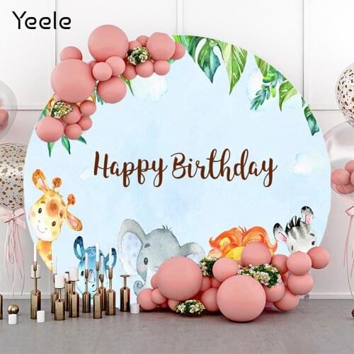 Yeele Cartoons Cute Animals Circle Backdrop Photography Baby Shower Birthday Party Round Background Photophone For Photo Studio
