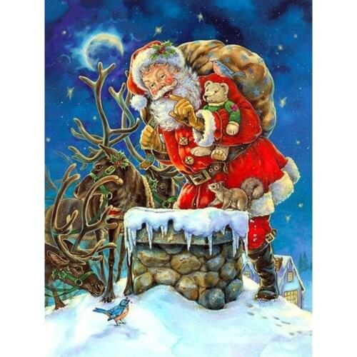 Santa Claus And Deer Cross Stitch Kit Craft Needlework Set Canvas Printed Cotton Thread Christmas Gift Home Decor Hot Sell