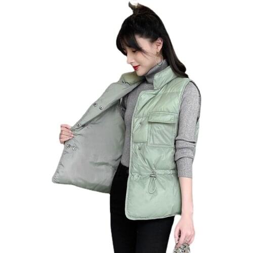 New Windproof Lightweight Warm Waistcoat Ultra Light Down Jacket Women Loose Short Vest White Duck Down Coat Sleeveless