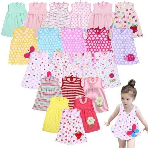 Newborn Baby Summer Dresses Girls Dress Baby O-neck Sleeveless Cotton Princess Mini Dress Child Cute Pattern Decor Dot Clothes