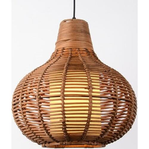 Handmade Coffee Wicker Rattan Gourd Shade Pendant Light Fixture Rustic Asian Hanging Ceiling Lamp Dining Table Room Restaurant