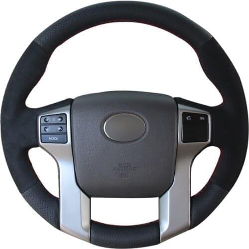 Hand Sew Black Genuine Leather Suede Car Steering Wheel Cover for Toyota Land Cruiser Prado Land Cruiser Tacoma Tundra Sequoia