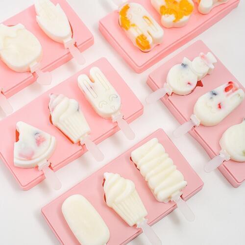 New Silicone Ice Cream Mold with Lid Animals Shape Jelly DIY Mold Dessert with Reusable Popsicle Stick Home Kitchen Accessories