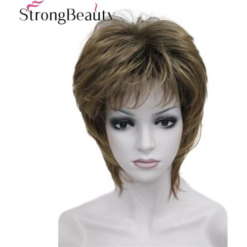 Strong Beauty Synthetic Short Straight Wigs Brown mix Hair Fluffy Womens Wig