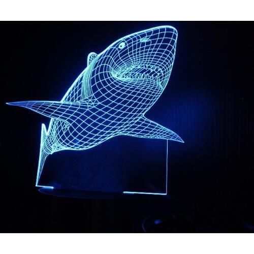 Night lights 3d led new arrival 7colors shark cartoon table lamps for kids/women/men for decorating room USB power generation