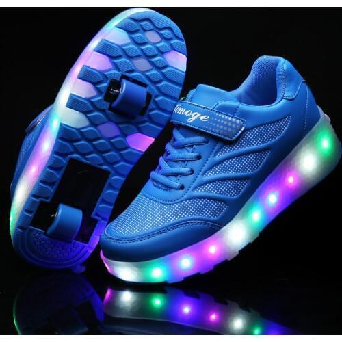 Two Wheels Luminous Sneakers Blue Pink Led Light Roller Skate Shoes for Children Kids Led Shoes Boys Girls Shoes Light Up 28-43