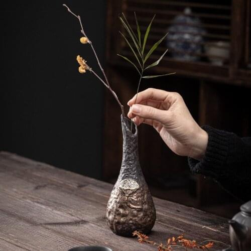 Japanese Gilding Iron Glaze Flower Ware Stoneware Mini Floret Desktop Pottery Decoration Tea Ceremony Flower Vase Home Decor