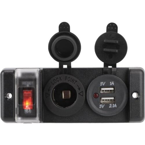 2.1A/1A Dual USB Socket Charger 12V LED Indicator & Cigarette Lighter Socket for Car Pre-wired Breaker Switch Panel