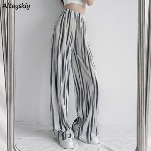 Women Pants Summer Tie Dye Trendy Wide Leg Ulzzng Full-length Casual All-match Harajuku Party High Waist Street Cozy Bottom New