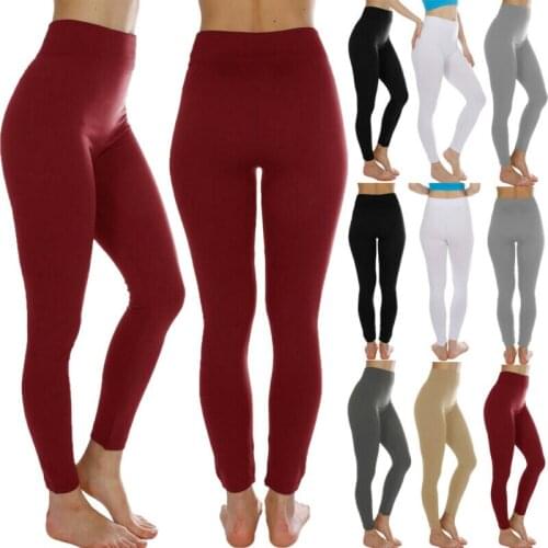 Womens Yoga Leggings Solid Color High Waist Thick Fitness Pants Winter Warm Sport Gym Jogging Athletic Workout Trousers