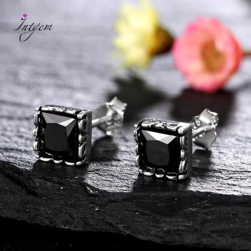 925 Sterling Silver Square 5*5MM Black Zircon Stud Earrings Fine Jewelry for Women Fashion Vintage Design Ear Jewelry Gifts