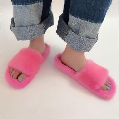 Womens Slippers Luxurious Impiorted Mink Hair Slimpli And Fashionable Flat Bottomed Slippers