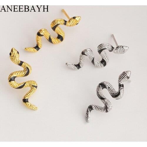 Punk Gold Snake Stud Earrings For Women Vintage Personality Animal Earring Bricons Female Studs Gift