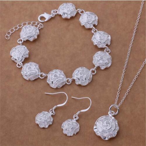 New Listing factory direct silver color jewelry fashion noble women classic necklace bracelet earrings Jewelry Sets AT195