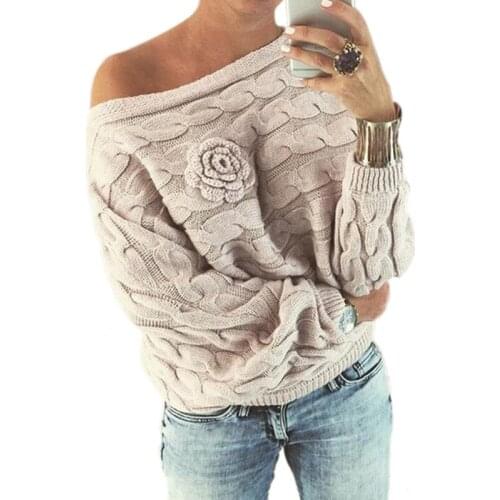 Womens Pullover Sweaters 2017 Autumn Knit Flower Sweater Hot Selling Fashion Loose Casual Solid Color Female Clothing MMY69128