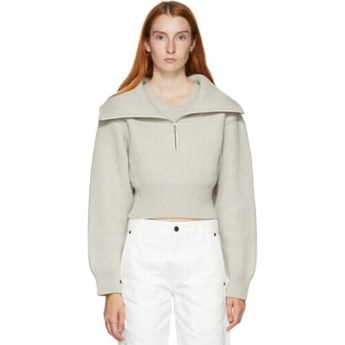 Lapel Stitching Knitted Top High Collar Zipper Fake Two Pieces Sweater Women Korean Fashion Mall Goth 2021 Spring Z100