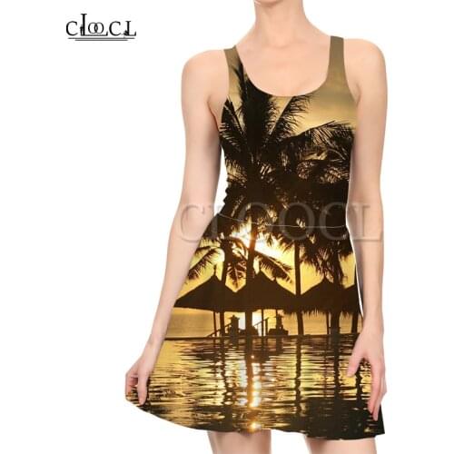 CLOOCL Sandy Beach Women Plant Palm Tree Girls Sleeveless Sexy Dresses 3D Print Fashion Casual Summer Slim Beach Dress