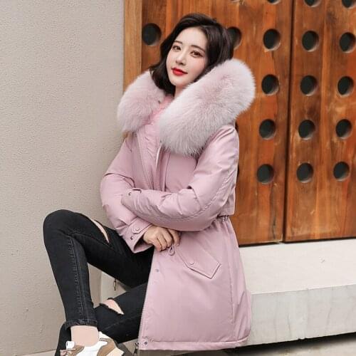 Winter Jackets For Women Casual Cotton Liner Parka Coat Adjustable Waist 2021 New Medium Long Hooded Parka With Fur Collar