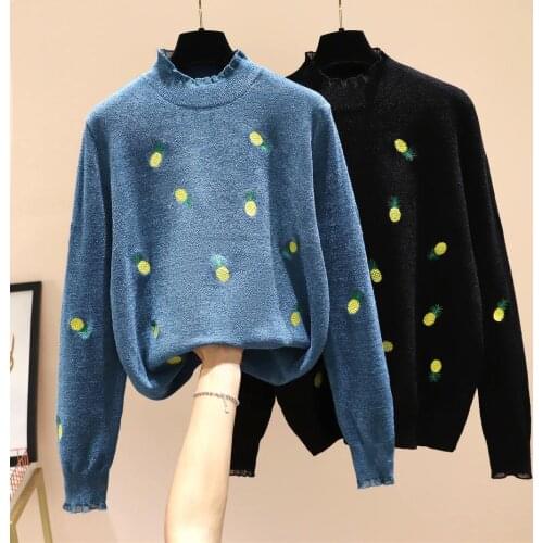 Winter Cartoon Pineapple Thick Plus Large Size Oversize Korean Style Fashion Pullovers For WomenS Ladies Sweater 2021 Clothes