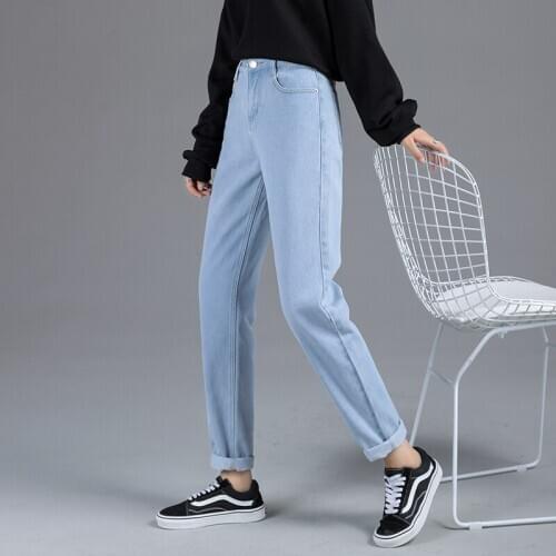 2021 Spring Jeans Pants For Women Solid High Waist Loose Harem Pant Plus Size Black Denim Trousers Female Fall Casual Jean 811