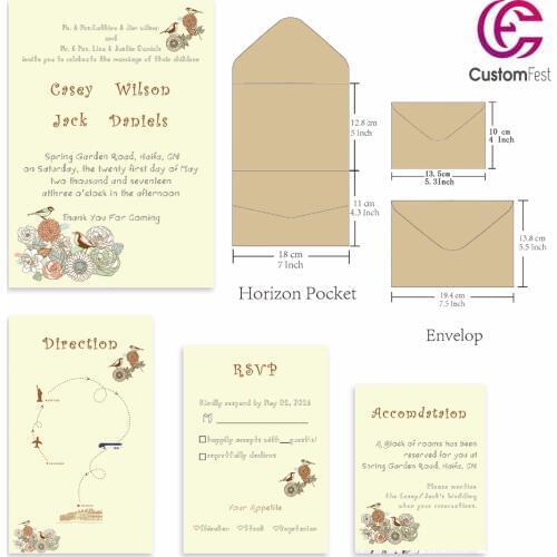 30pcs/lot personalized pocket card set loving birds pocket envelop+matching envelop+card+RSVP free shipping PKEE035V103