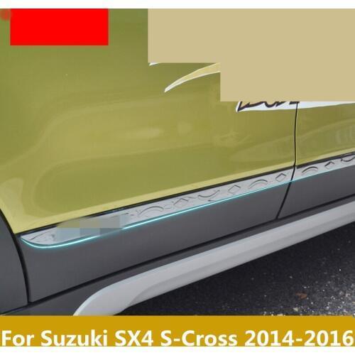 Accessories chrome Stainless Steel door side line garnish body molding cover protector trim For Suzuki SX4 S-Cross 2014-2016