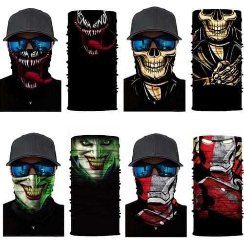3D Ghost Skull Bandana Neck Gaiter Head Shield Summer Hiking Scarves Tube Balaclava Scarves Breathable Sun Guard Headband Scarf