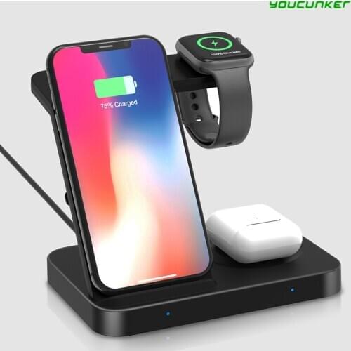15W 3-in-1 QI Wireless Charger Stand Airpods iWatch Fast Charging Dock For IPhone 12/12 Pro/12 Mini /12 Pro Max/SE 2/11/11 Pro