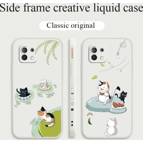 Fresh Summer Cat Cat Phone Case For Xiaomi Mi 11 10T 10 lite 9T Note 10 Redmi Note 10 9 9T 8 8Pro 7 7Pro 9 9A K40 K30 Cover