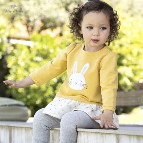 DBM18665 dave bella autumn baby girls cute cartoon draped clothing sets kids girl fashion full sleeve sets children 2 pcs suit