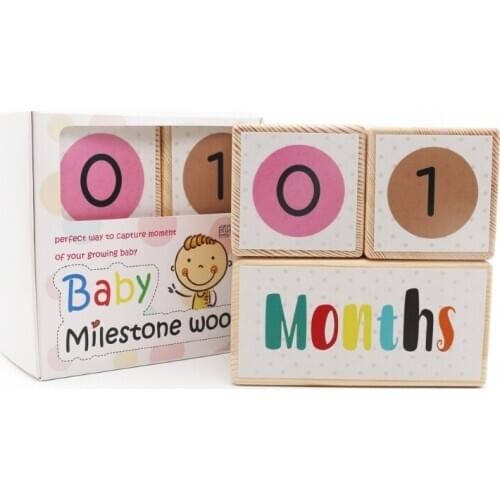 3pcs/set Wooden Baby Age Milestone Blocks Souvenir Photography Tool Accessories Baby Educational Toy Newborn Birthday Gift