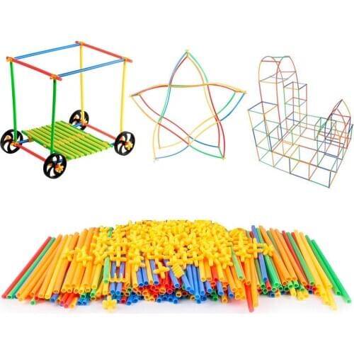 400Pcs 4D Kids Plastic Straws Building Blocks Construction Toys Children Spatial Thinking Games Assembly Toy Gift for Kids