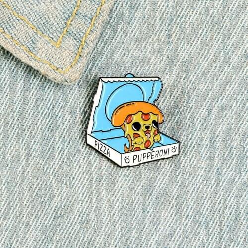 Pizza Enamel Pin Custom Puppy Brooches for Shirt Lapel Bag Creative Badge Fun Food Dog Jewelry Gift for Kids Friends