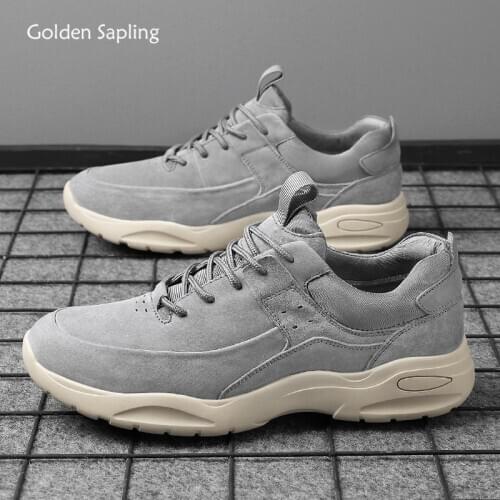 Golden Sapling Classic Mens Casual Shoes Genuine Leather Flat Fashion Comfortable Leisure Men Shoe Retro Gray Driving Footwear