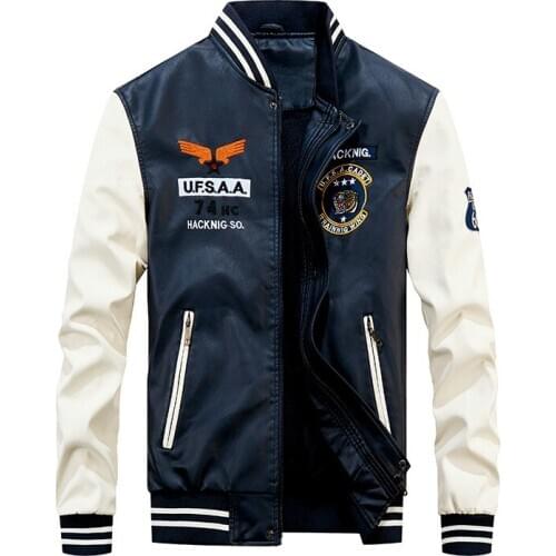 Embroidery Leather Jacket Men 2020 Brand Clothing Stand Collar Motorcycle Pu leather Jackets Male Plus Size M-3XL jaqueta couro