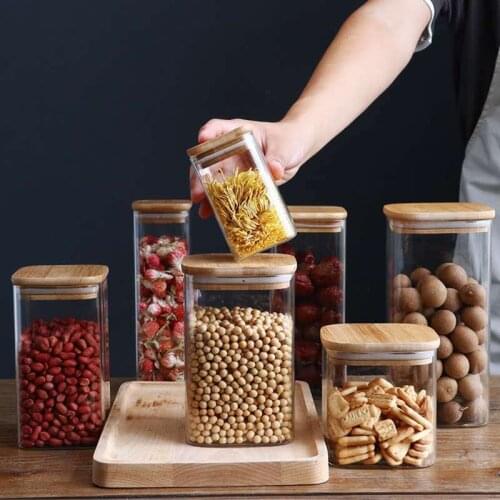 Square Sealed Glass Jars Kitchen Storage Box Coffee Bean Storage Can Jar with Lid Food Container Grain Organizer Food Storage
