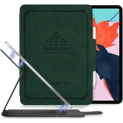 EasyAcc Magnetic Case for iPad Pro 12.9 2018 Pencil holder case with Stand Function Auto Sleep Wake Book cover Dark Green