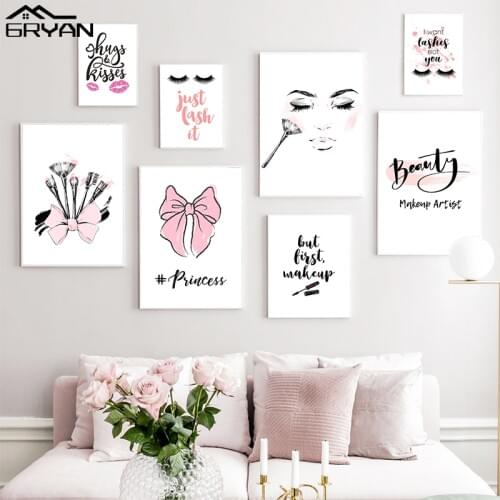 Makeup Lady Face Perfume Eyelash Brush Canvas Poster Fashion Quote Print Painting Lips Wall Art Modern Picture Girls Room Decor