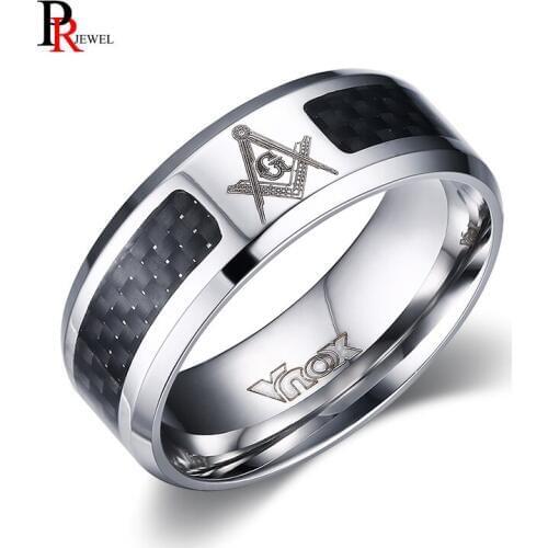 Masonic Mens Ring Stainless Steel Unique Carbon Fiber 8mm Punk Male Alliance Jewelry US Size 4 5 6 7 8 9 10 11 12