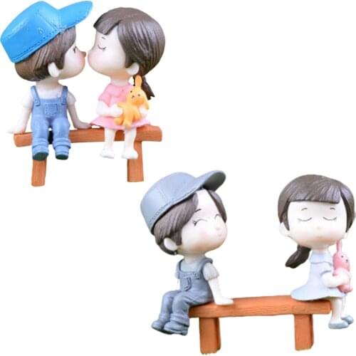 1 Pair Miniature Couples Figurines Ornaments Decorations Lovers Micro Landscape DIY With Stool Lovers Furnishing for Home Decor