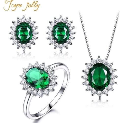 JoyceJelly Classic 925 sterling silver jewelry sets for charm lady with round shape emerald gemstones silver wedding party gifts