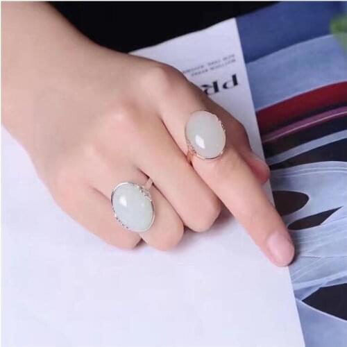 Natual Jade ring Free shipping Natural real Jape 925 sterling silver 15*20mm Fine jewelry